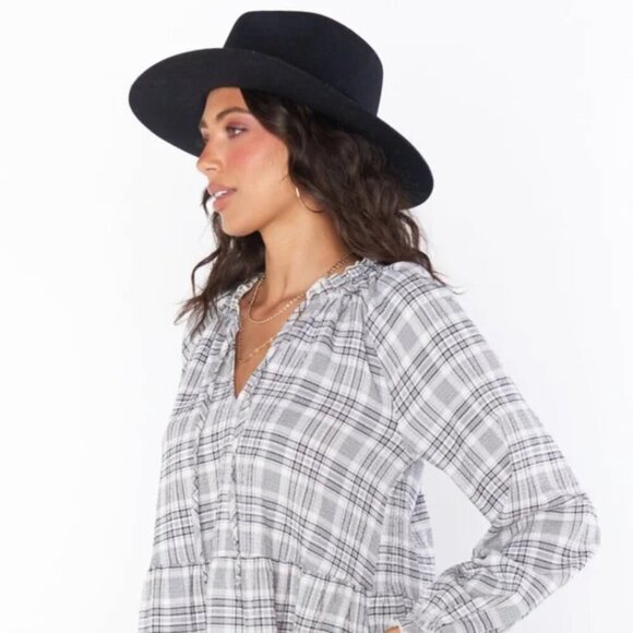 NWT Show Me Your MuMu Long Sleeve Plaid Mini Birdie Dress Size Large - Picture 3 of 13